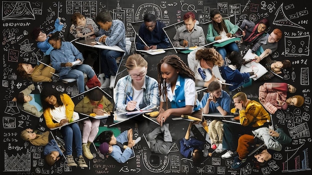 A collage of images showcasing students engaged in interdisciplinary activities, such as a business student working on data analysis, a biology student using bioinformatics tools, and an economics student presenting environmental impact data.