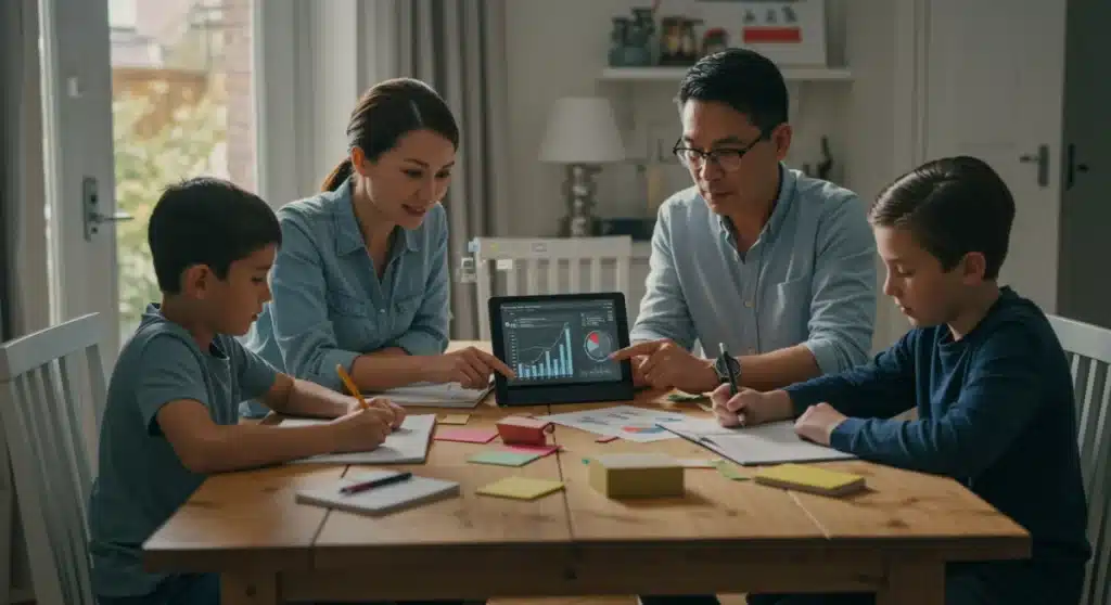 Family reviewing 2026 education budget on a tablet