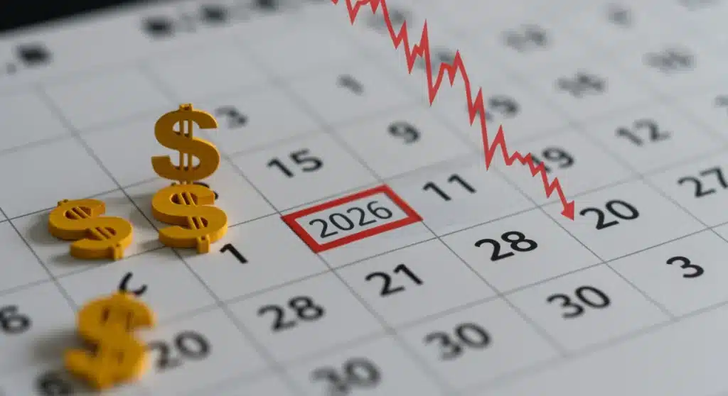 Calendar 2026 with financial impact symbols for Social Security projections