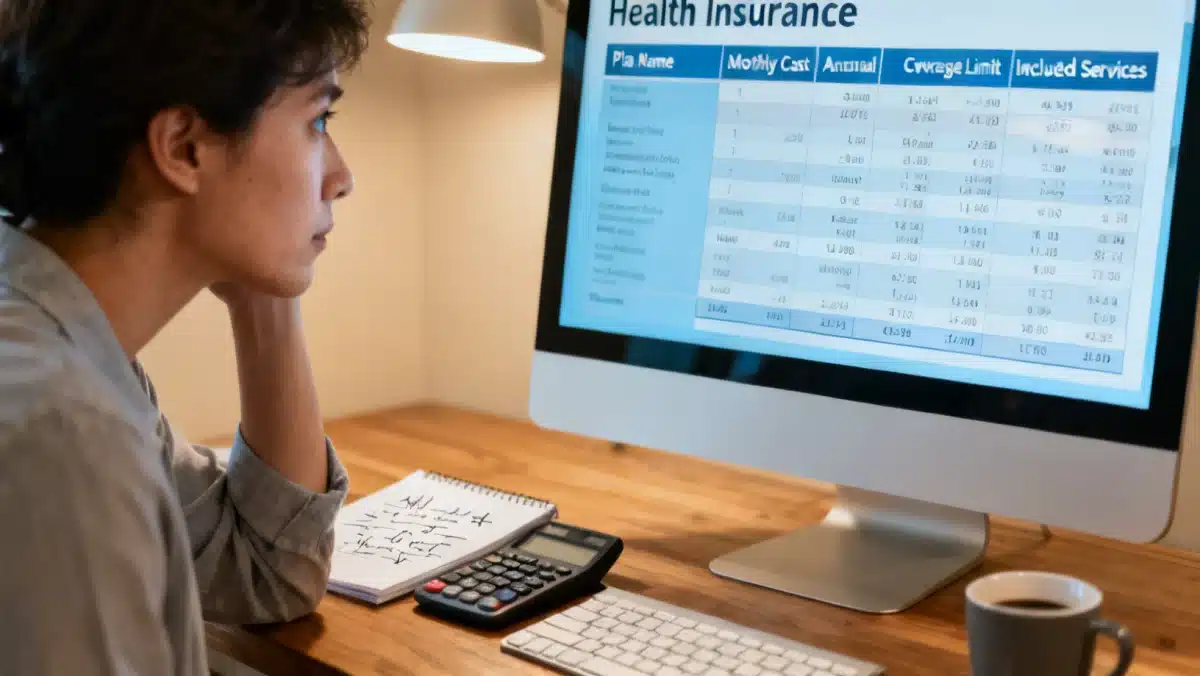 Comparing health insurance plans and costs on a computer screen