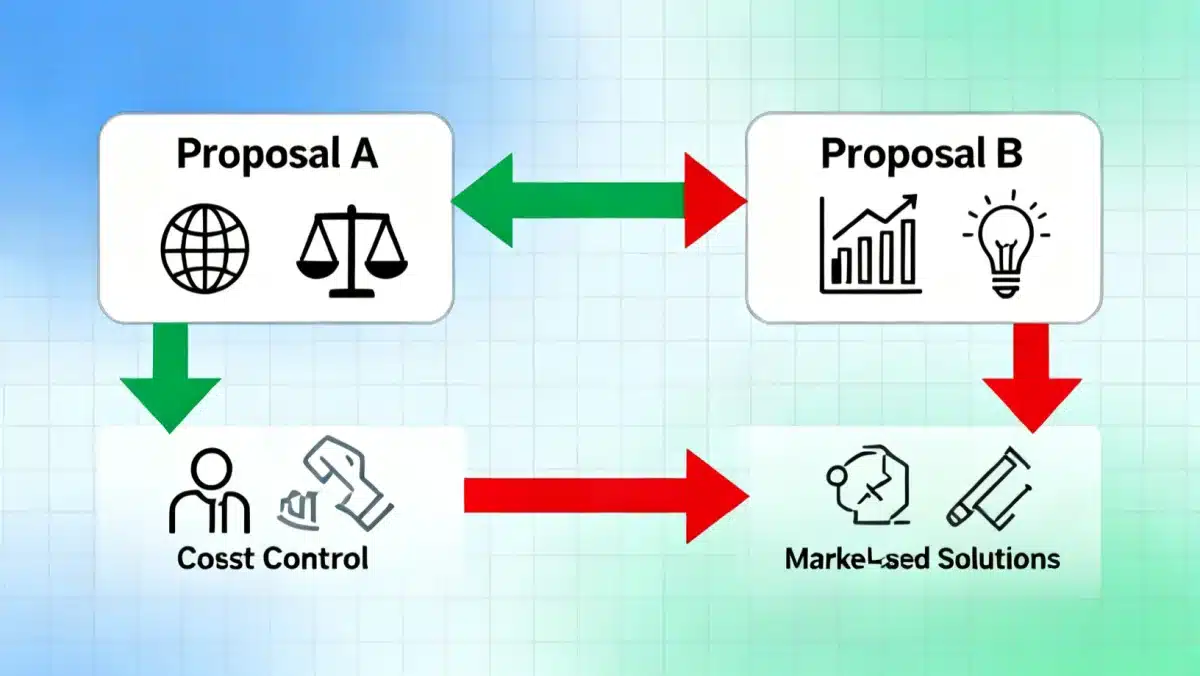 Infographic comparing two healthcare reform proposals with benefits