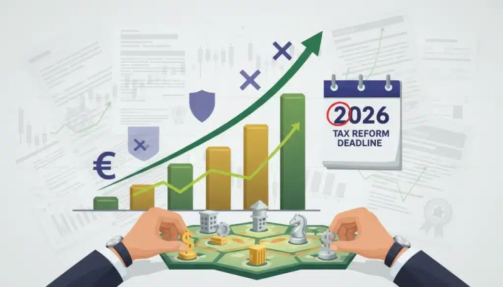 Financial charts and calendar with 2026 highlighted, representing capital gains tax changes.