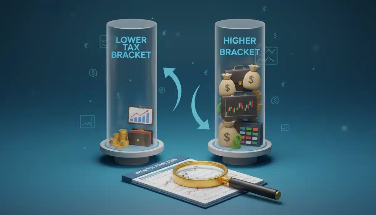 Illustration comparing different capital gains tax brackets and their impact on investments.