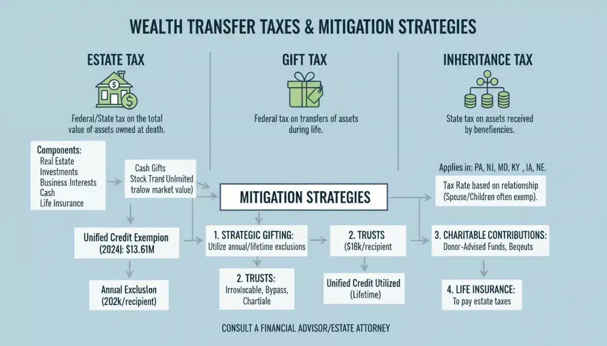 Infographic detailing estate, gift, and inheritance tax components