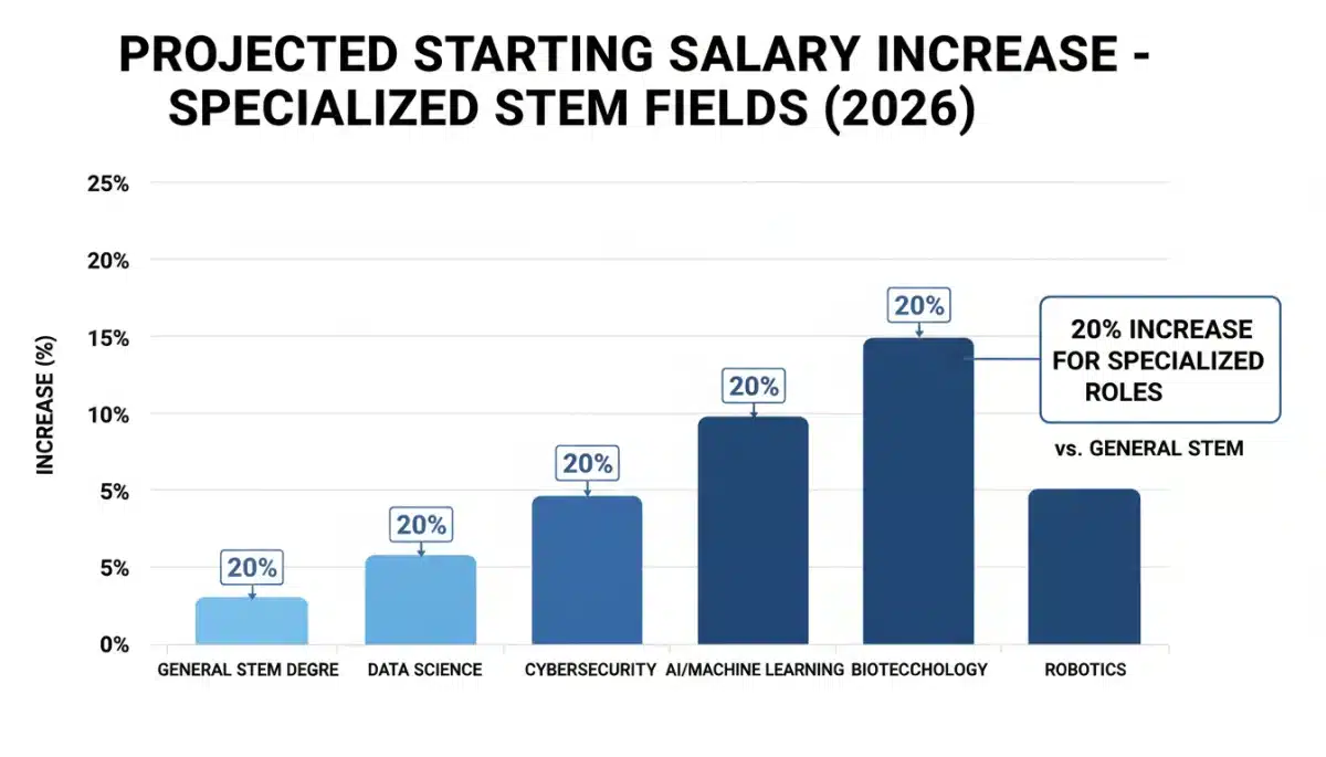 Projected 2026 salary increase for specialized STEM fields shown in a clear bar chart.